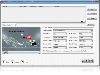 A-one FLV Video Converter - Convert AVI MPEG WMV MOV RM Video to  YouTube format.