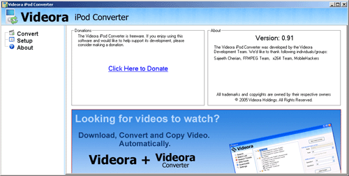 Convert the file with Videora iPod Converter