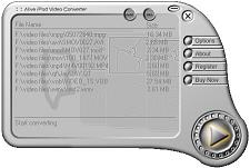 Alive iPod Video Converter is a professional ipod video software to convert your regular PC video files (avi, mpeg, divx, etc) into the proper video format that your iPod understands.