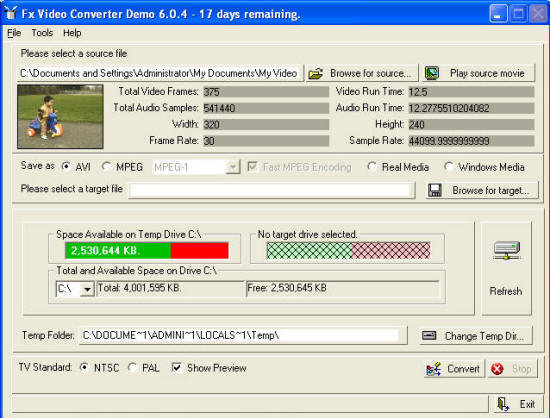 The pro version will convert AVI and MPEG movies to uncompressed AVI or various AVI compressed formats, to Real Media, to Windows Media, to standard MPEG-1 and to MPEG-1 with Video CD extensions.
